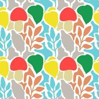 Seamless pattern with mushroom and abstract leaves and flowers vector