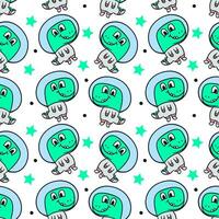 Hand drawn cute little dino astronaut cartoon doodle seamless pattern vector