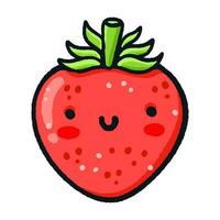 Hand drawn kawaii little strawberry cartoon illustration vector