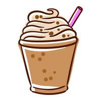 Hand drawn coffee with cream topping cartoon illustration vector