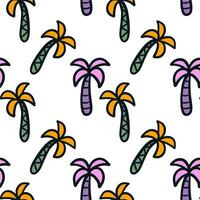 Hand drawn palm trees doodle cartoon seamless pattern vector
