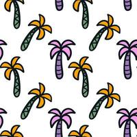 Hand drawn palm trees doodle cartoon seamless pattern vector