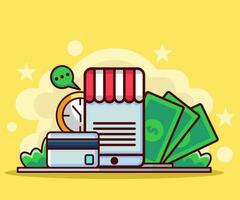 Online shopping With Credit Card Flat Illustration vector