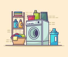 Lavado máquina lavandería plano ilustración vector