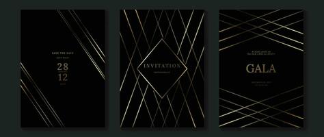 Luxury invitation card background vector. Golden elegant geometric pattern, gradient gold line on dark background. Premium design illustration for wedding and vip cover template, grand opening, gala. vector