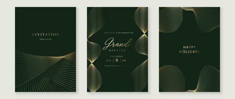 Luxury invitation card background vector. Golden elegant geometric pattern, gold line on dark green background. Premium design illustration for wedding and vip cover template, grand opening, gala. vector