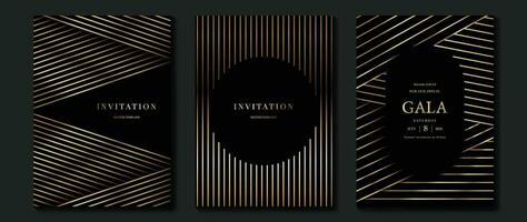 Luxury invitation card background vector. Golden elegant geometric pattern, gradient gold line on dark background. Premium design illustration for wedding and vip cover template, grand opening, gala. vector