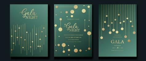 Luxury invitation card background vector. Golden elegant geometric shape, gold lines gradient, circle on green background. Premium design illustration for gala card, grand opening, party invitation. vector