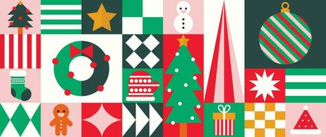 Merry Christmas and happy new year pattern background vector. Decorative elements of gingerbread, wreath, tree, snowman, glove. Design for banner, card, poster, advertising.wallpaper, packaging. vector