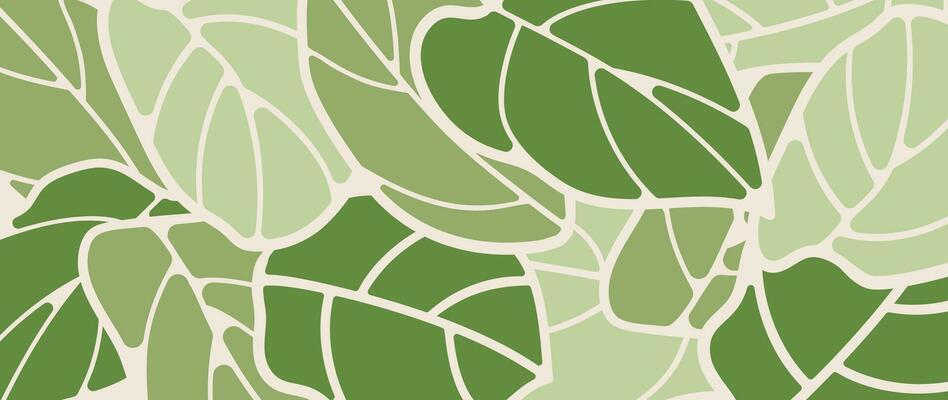 Abstract botanical art background vector. Natural hand drawn pattern design with leaves branch. Simple contemporary style illustrated Design for fabric, print, cover, banner, wallpaper.