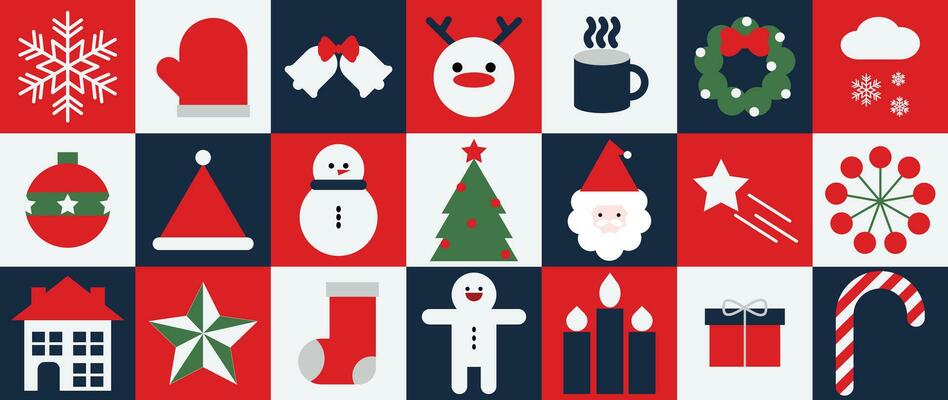 Merry Christmas and happy new year pattern background vector. Decorative element of snowflake, snowman, santa, tree, gift. Design for banner, card, cover, poster, advertising.wallpaper, packaging.