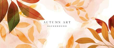 Autumn foliage in watercolor vector background. Abstract wallpaper design with leaves branch, line art. Elegant botanical in fall season illustration suitable for fabric, prints, cover.