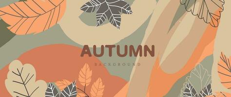 Abstract autumn nature foliage background. Seasonal illustration vector of maple leaf, oak leaf line art. Design for banner, poster, wallpaper, decoration, card, promotion, advertising