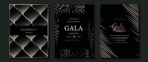 Luxury invitation card background vector. Golden elegant geometric shape, gold lines gradient on dark background. Premium design illustration for gala card, grand opening, party invitation, wedding. vector