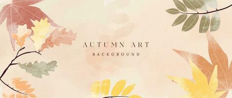 Autumn foliage in watercolor vector background. Abstract wallpaper design with maple leaves, oak leaf line art. Elegant botanical in fall season illustration suitable for fabric, prints, cover.