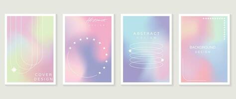 Colorful posters set. Cute gradient holographic background vector with pastel colors, line, sparkle. Y2k trendy wallpaper design for social media, cards, banner, flyer, brochure.