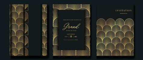 lujo invitación tarjeta antecedentes vector. dorado elegante geométrico forma, oro línea degradado en oscuro antecedentes. prima diseño ilustración para gala tarjeta, grandioso apertura, fiesta invitación. vector