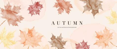 Autumn foliage in watercolor vector background. Abstract wallpaper design with maple leaves, line art. Elegant botanical in fall season illustration suitable for fabric, prints, cover.