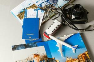 Passport and plane with holiday travel ideas photo