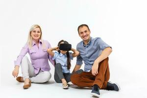 family and virtual glasses white background photo