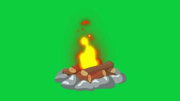 Campfire, bonfire loop animation motion graphic isolated on green screen background video