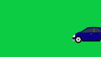 2d bleu voiture en cours d'exécution, conduite, qui passe, en mouvement un côté à un autre animation mouvement graphique isolé sur vert écran Contexte video