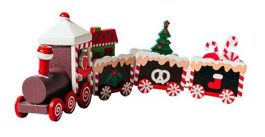 Christmas wooden train, isolated on white or transparent background. photo