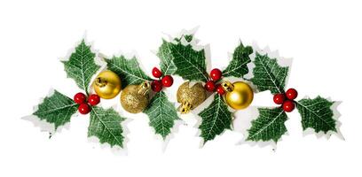 Navidad acebo hojas y pelotas ornamento, aislado en blanco o transparente antecedentes. foto