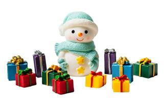 Christmas snowman and gifts, isolated on white or transparent background. photo