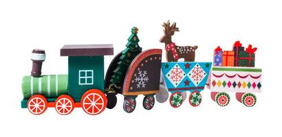 Decorated Christmas train isolated on white or transparent background. photo