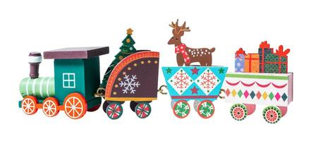 Decorated Christmas train isolated on white or transparent background. photo