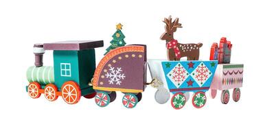 Decorated Christmas train isolated on white or transparent background. photo