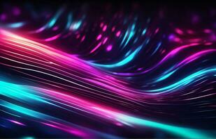 AI generated Neon waves background diffuse lines shiny effect photo