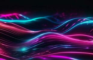 AI generated Neon waves background diffuse lines shiny effect photo