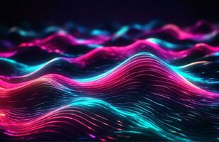 AI generated Neon waves background diffuse lines shiny effect photo