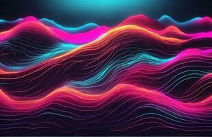 AI generated Neon waves background diffuse lines shiny effect photo