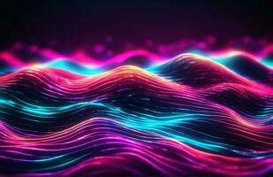 AI generated Neon waves background diffuse lines shiny effect photo