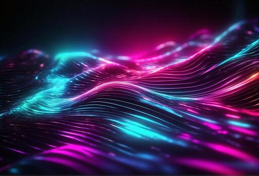 AI generated Neon waves background diffuse lines shiny effect photo
