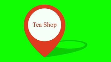 Tee Geschäft Marker Animation im Grün Bildschirm. Tee Geschäft Geographisches Positionierungs System Animation. video
