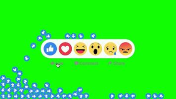 Social Nets Blue Thumb Up Like and Red Heart Emoji. Like Button Animation In Green Screen. video