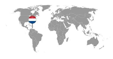 Pin map with Caribbean Netherlands flag on world map. Vector illustration.