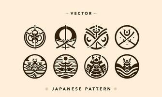 Stylized Samurai and Shinto Vector Icons