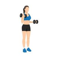 Woman doing Half static Dumbbell bicep curls exercise. vector