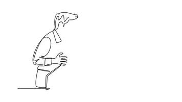 Self drawing animation of single line draw young angry businessman screaming to his shouting business partner then they blaming each other. Business problem. Continuous line draw. Full length animated video