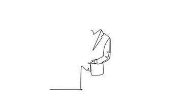 Animated self drawing of continuous line draw young of angry businessman shouting his staff on phone to give him a lesson. Furious business problem at office concept. Full length single line animation video