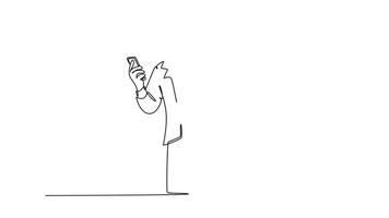 Animated self drawing of continuous line draw of young angry businessman screaming his workers on phone call because of reckless work. Anger management at the office. Full length single line animation video