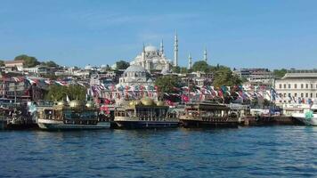 Turkey istanbul 16 july 2023. historical boats that sell fish in Istanbul video