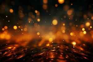 AI generated Panoramic background with colorful bokeh effect. Golden abstract lights on dark Holiday illumination and decoration concept photo