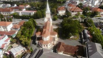 Drone shot behind Catholic church video