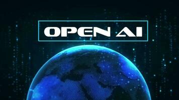 Open ai glitch tekst met aarde wereldbol en wetenschappelijk achtergrond video